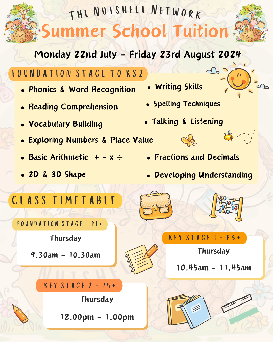 Summer Classes for Foundation Stage to KS2