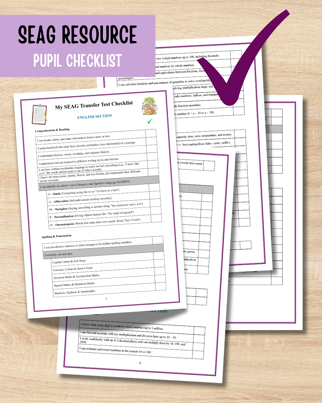SEAG Exam Child-Friendly Revision Checklist